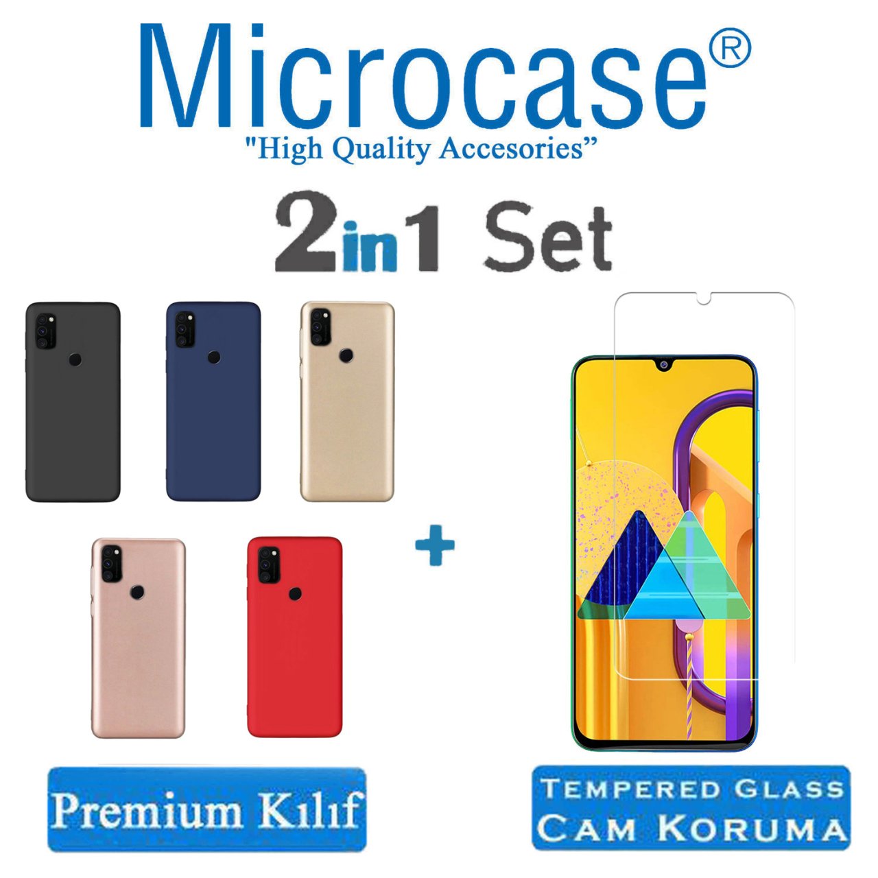 Microcase Samsung Galaxy M30S Premium Matte Silikon Kılıf + Tempered Glass Cam Koruma