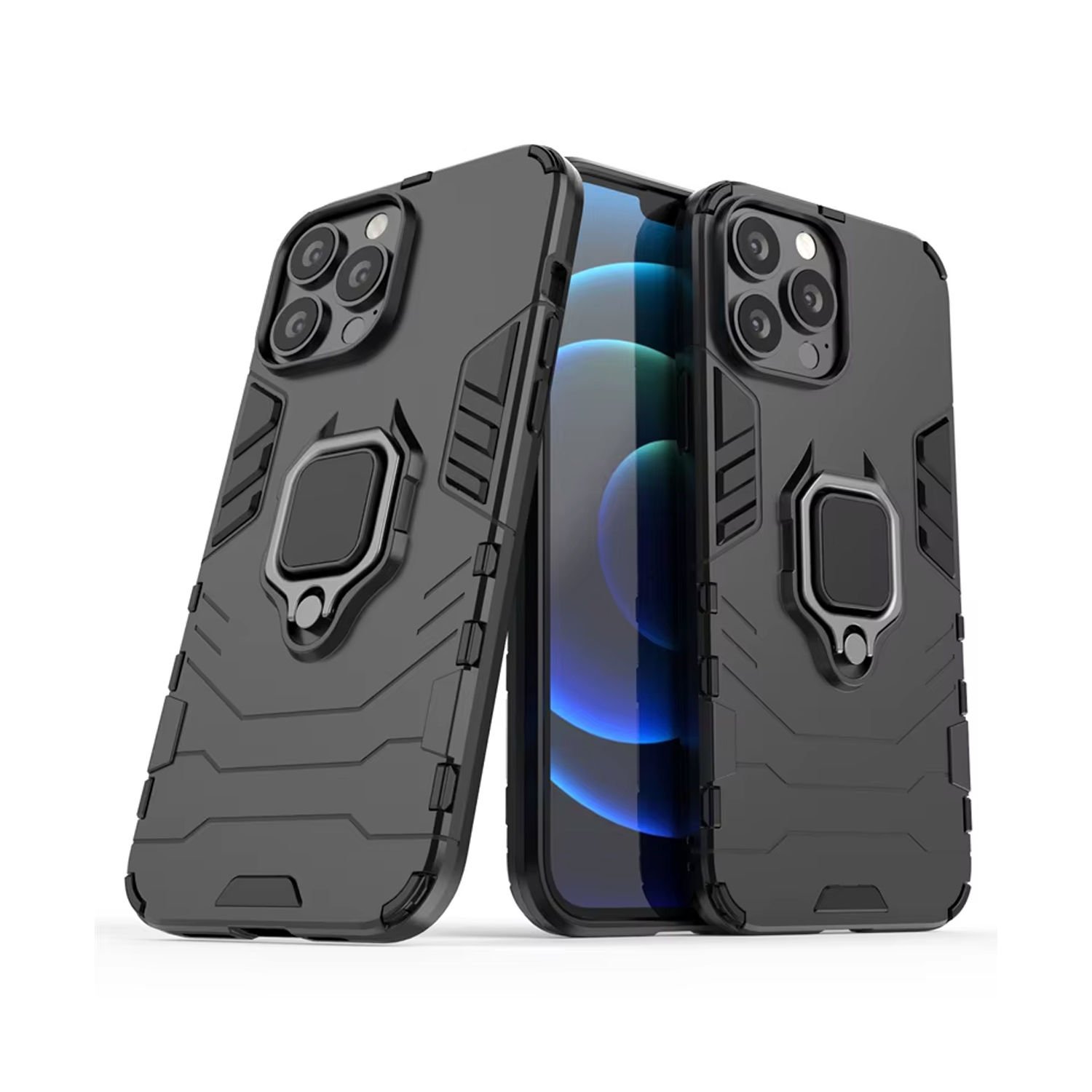 Microcase Iphone 16 Pro ile Uyumlu Batman Serisi Yüzük Standlı Armor Kılıf - Siyah AL3349