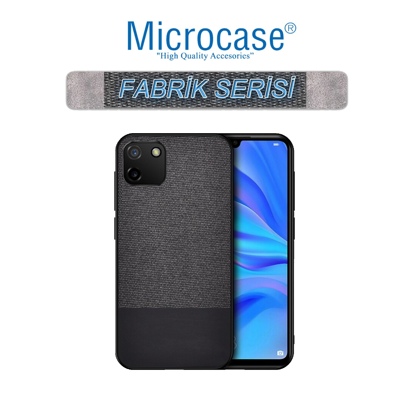 Oppo Realme C11 Fabrik Serisi Kumaş ve Deri Desen Kılıf - Siyah