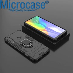 Microcase Huawei Y6P / Honor 9S Batman Serisi Yüzük Standlı Armor Kılıf - Siyah + Tempered Glass Cam Koruma