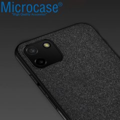 Oppo Realme C11 Fabrik Serisi Kumaş ve Deri Desen Kılıf - Siyah