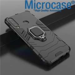 Microcase Huawei Y6P / Honor 9S Batman Serisi Yüzük Standlı Armor Kılıf - Siyah + Tempered Glass Cam Koruma