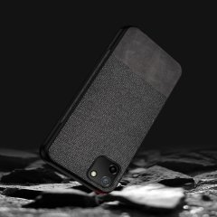 Oppo Realme C11 Fabrik Serisi Kumaş ve Deri Desen Kılıf - Siyah
