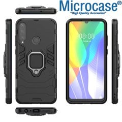Microcase Huawei Y6P / Honor 9S Batman Serisi Yüzük Standlı Armor Kılıf - Siyah + Tempered Glass Cam Koruma