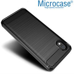 Microcase Samsung Galaxy A01 Core Brushed Carbon Fiber Silikon Kılıf - Siyah