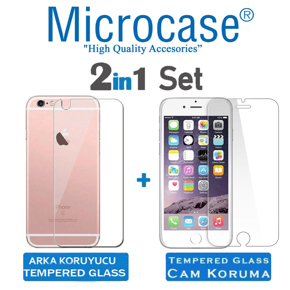 Microcase iPhone 6 Plus - 6S Plus Ön Arka Set Tempered Glass Cam