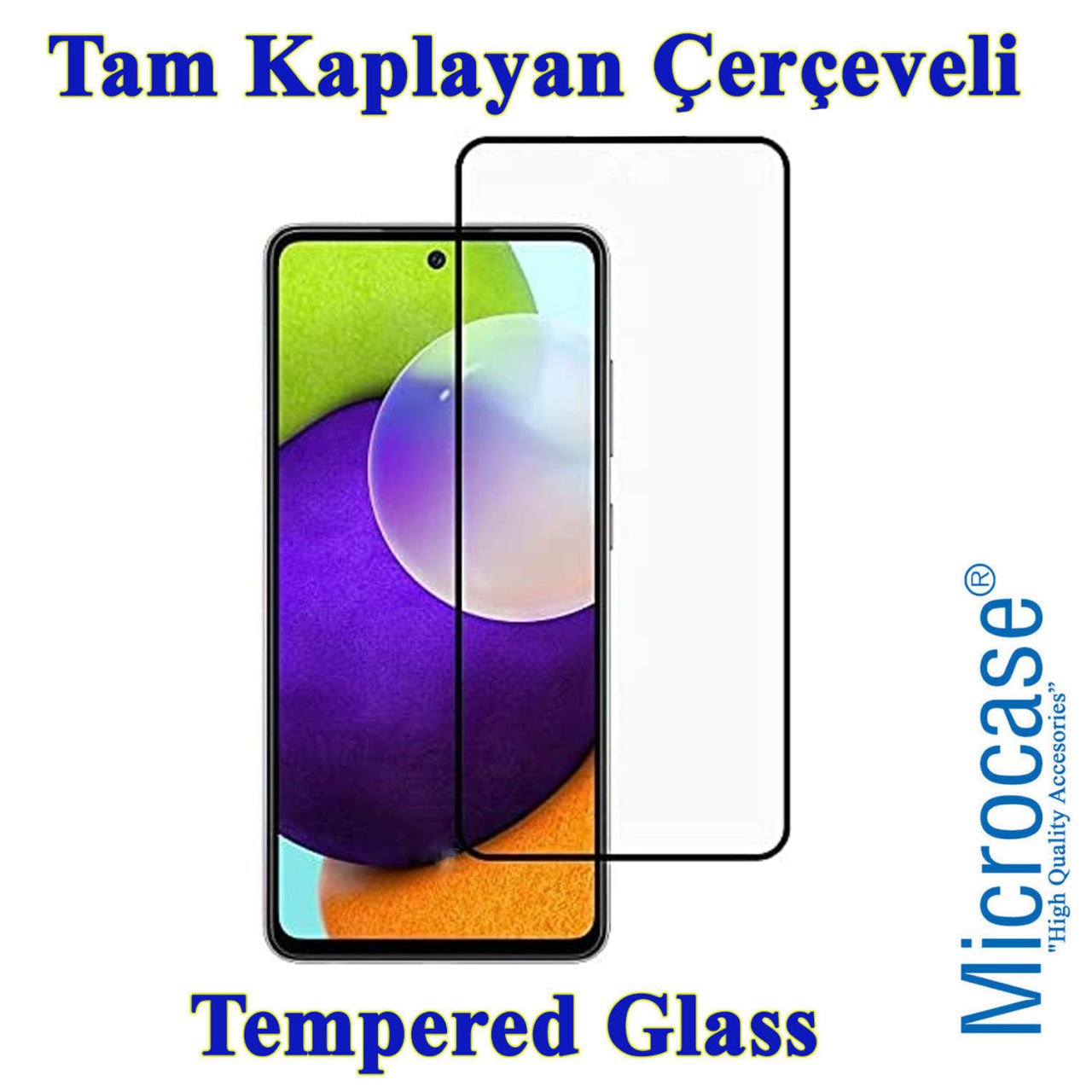 Microcase Samsung Galaxy A52 Tam Kaplayan Çerçeveli Tempered Ekran Koruyucu - Siyah
