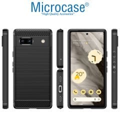 Microcase Google Pixel 7a Brushed Carbon Fiber Silikon Kılıf - Siyah AL3332