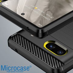 Microcase Google Pixel 7a Brushed Carbon Fiber Silikon Kılıf - Siyah AL3332