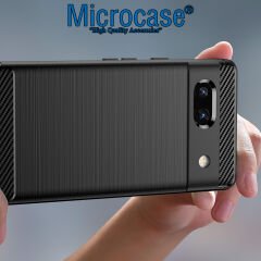 Microcase Google Pixel 7a Brushed Carbon Fiber Silikon Kılıf - Siyah AL3332
