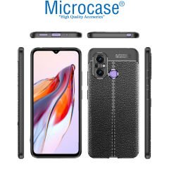 Microcase Xiaomi Poco C55 / Redmi 12C Leather Serisi Deri Efekt Silikon Kılıf - Siyah AL3337