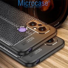 Microcase Xiaomi Poco C55 / Redmi 12C Leather Serisi Deri Efekt Silikon Kılıf - Siyah AL3337