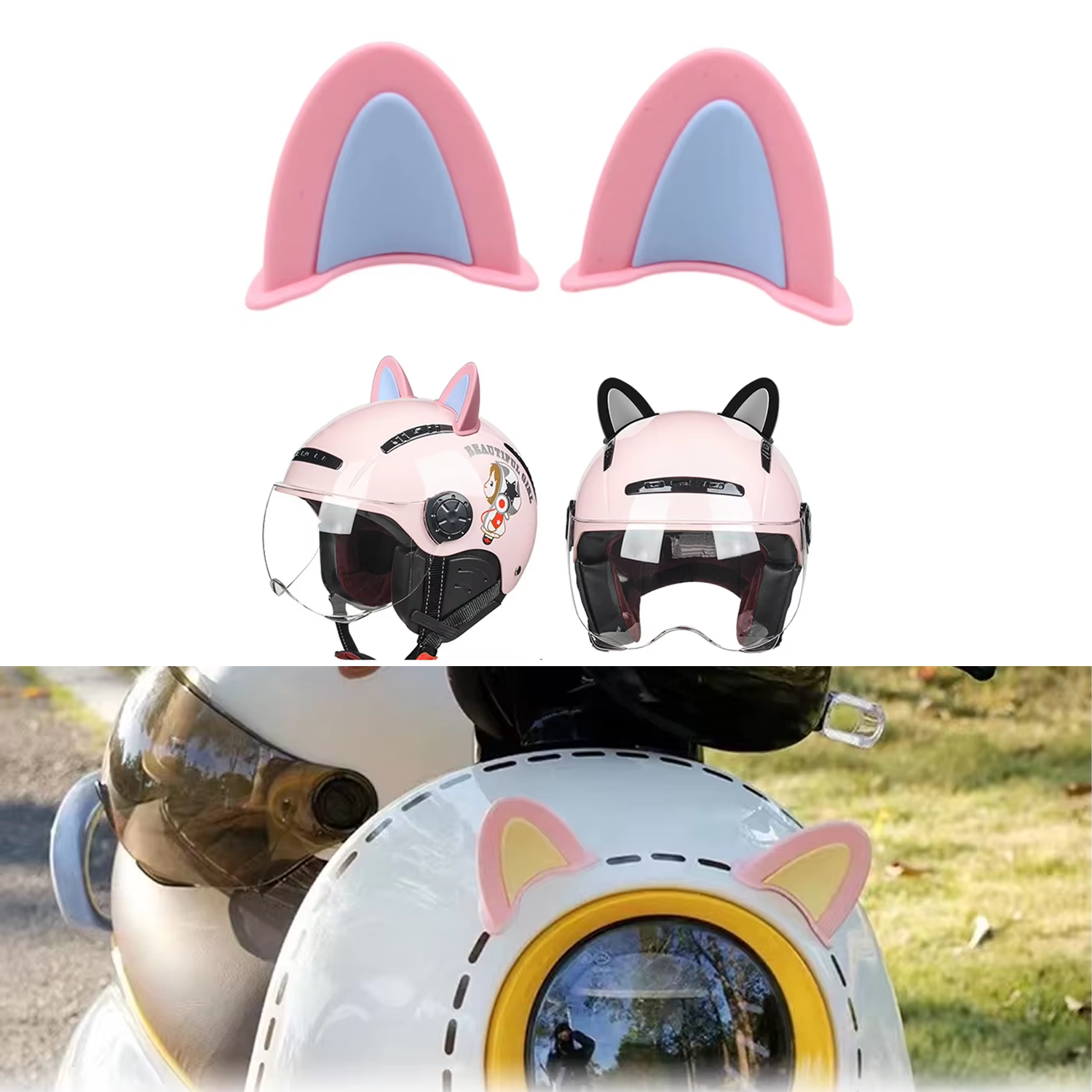 Microcase Motosiklet Kask Eşyalar İçin Sevimli DIY Yapışkanlı Karakter ve Parçalar Kedi Kulağı Seti - AL5258