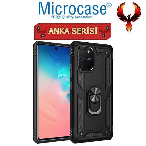 Microcase Samsung S10 Lite Anka Serisi Yüzük Standlı Armor Kılıf- Siyah