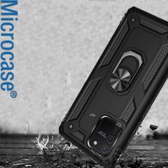Microcase Samsung S10 Lite Anka Serisi Yüzük Standlı Armor Kılıf- Siyah