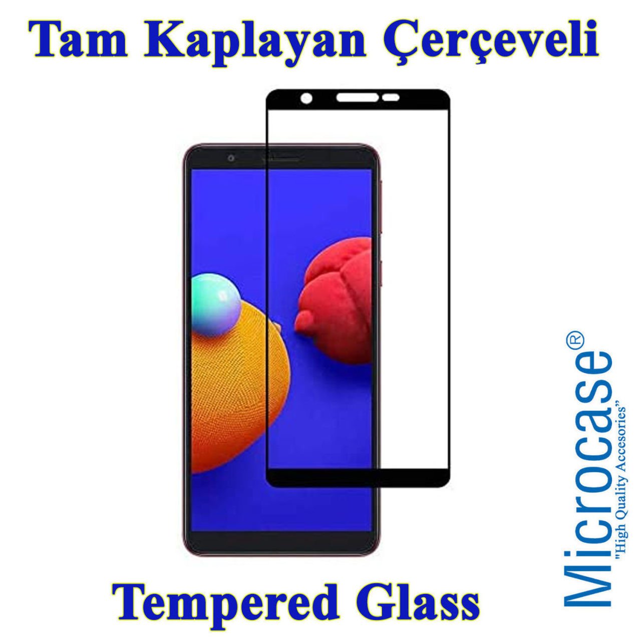 Microcase Samsung Galaxy A01 Core Tam Kaplayan Çerçeveli Tempered Ekran Koruyucu - Siyah