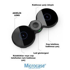 Microcase Samsung Iphone 15W 3ın1 Hızlı Şarj Özellikli Manyetik Kablosuz Şarj Cihazı AL4424