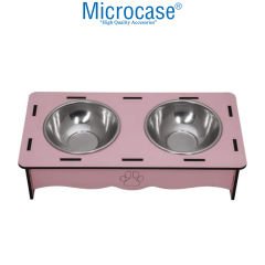 Microcase 2'li 13cm 200ml Kedi Köpek Çelik Mama ve Su Kabı Standlı - AL3598
