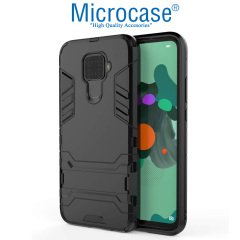 Microcase Huawei Mate 30 Lite Alfa Serisi Armor Standlı Perfect Koruma Kılıf - Siyah + Tempered Glass Cam Koruma