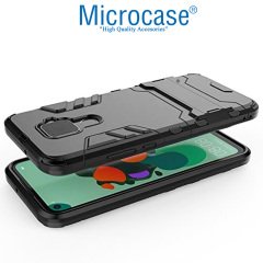 Microcase Huawei Mate 30 Lite Alfa Serisi Armor Standlı Perfect Koruma Kılıf - Siyah + Tempered Glass Cam Koruma