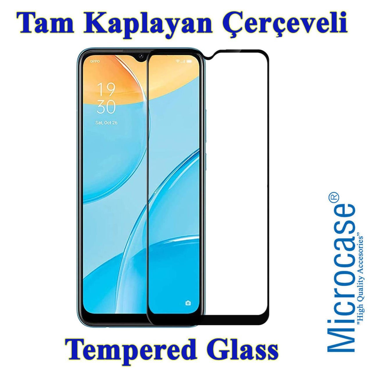 Microcase Oppo A15 - A15s Tam Kaplayan Çerçeveli Tempered Ekran Koruyucu - Siyah