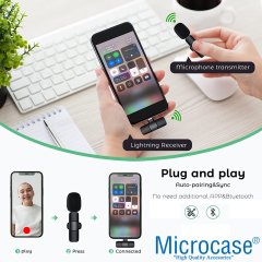 Microcase iPhone Lightning Profesyonel Wireless Kablosuz Yaka Mikrofonu Lavalier - AL2880