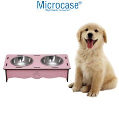Microcase 2'li 13cm 200ml Kedi Köpek Çelik Mama ve Su Kabı Standlı - AL3598