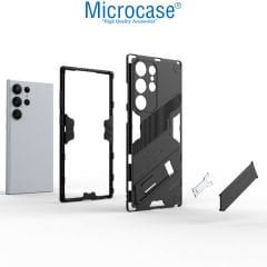 Microcase Samsung Galaxy S23 Ultra Matrix Serisi Armor Standlı Perfect Koruma Kılıf -Siyah AL3416