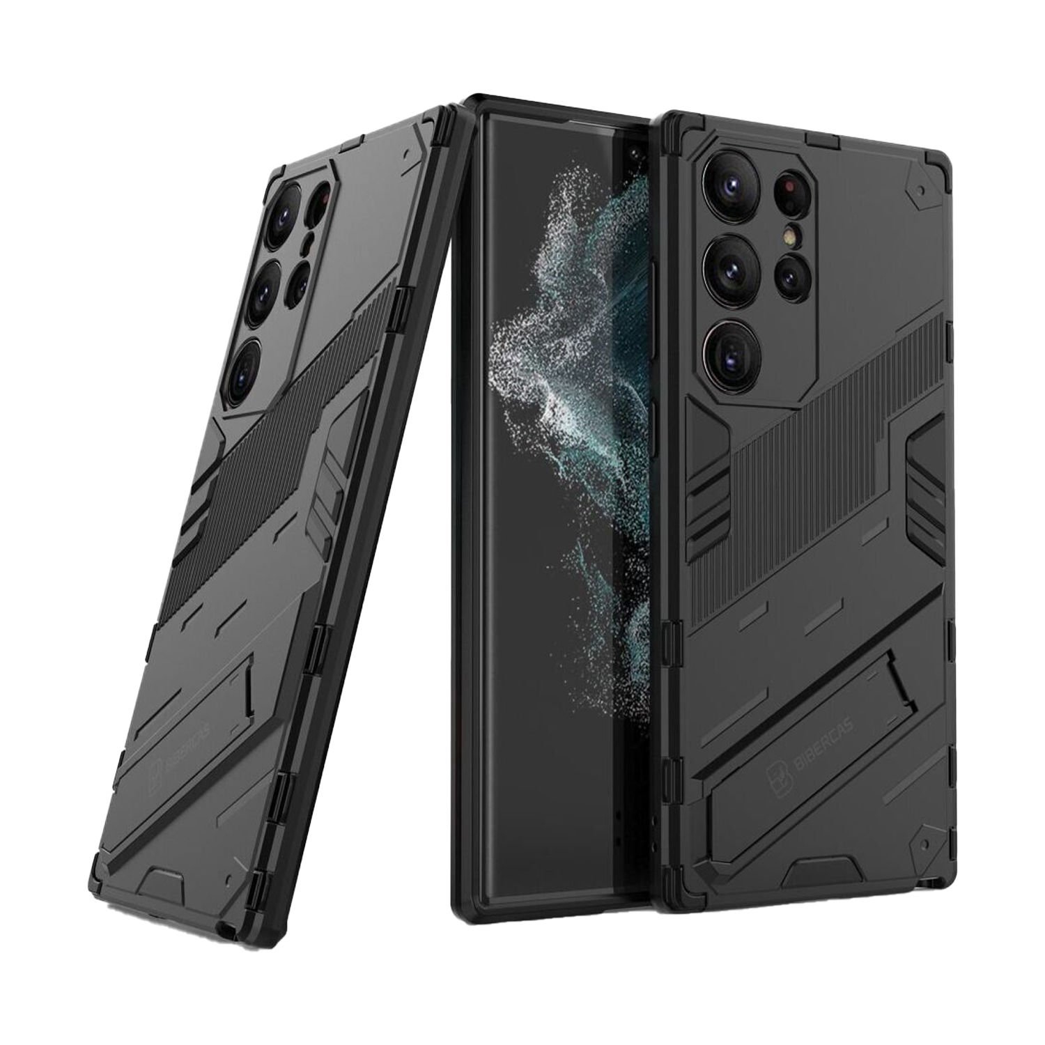 Microcase Samsung Galaxy S23 Ultra Matrix Serisi Armor Standlı Perfect Koruma Kılıf -Siyah AL3416