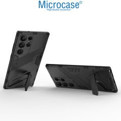 Microcase Samsung Galaxy S23 Ultra Matrix Serisi Armor Standlı Perfect Koruma Kılıf -Siyah AL3416