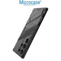 Microcase Samsung Galaxy S23 Ultra Matrix Serisi Armor Standlı Perfect Koruma Kılıf -Siyah AL3416