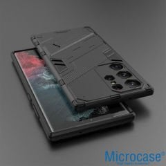 Microcase Samsung Galaxy S23 Ultra Matrix Serisi Armor Standlı Perfect Koruma Kılıf -Siyah AL3416