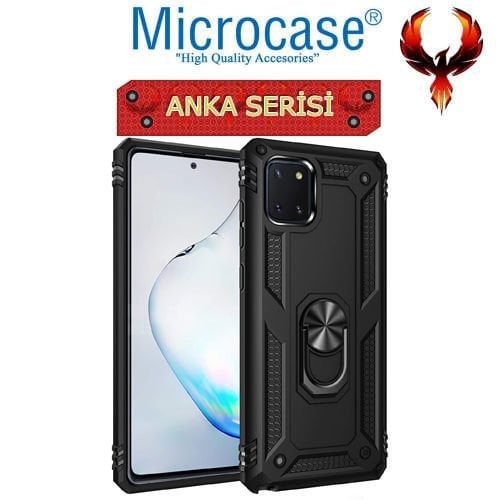 Microcase Samsung Note 10 Lite Anka Serisi Yüzük Standlı Armor Kılıf- Siyah