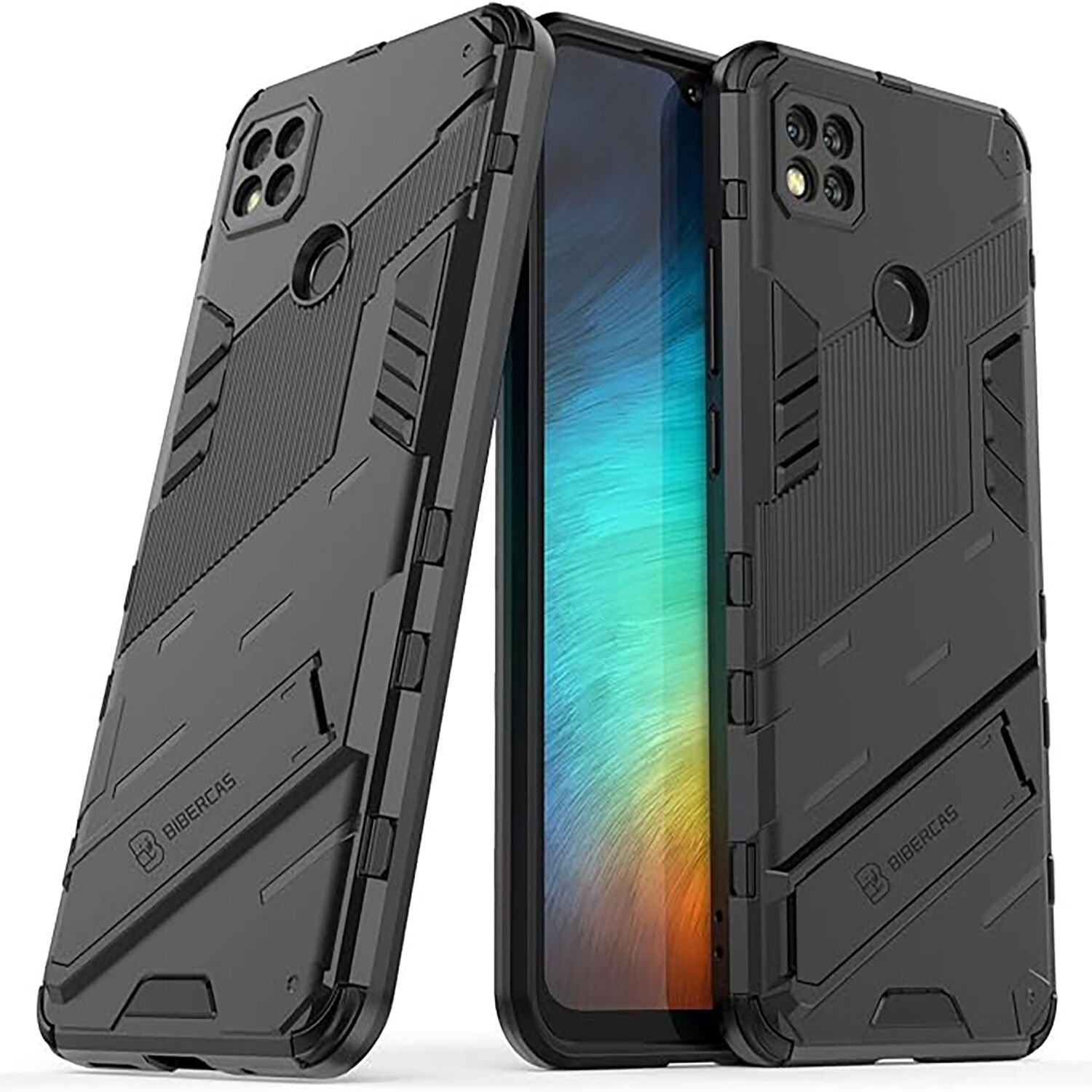 Microcase Xiaomi Redmi 10A / Redmi 9c Matrix Serisi Armor Standlı Perfect Koruma Kılıf - Siyah Al3416