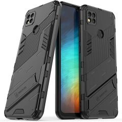 Microcase Xiaomi Redmi 10A / Redmi 9c Matrix Serisi Armor Standlı Perfect Koruma Kılıf - Siyah Al3416