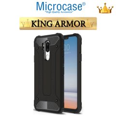 Microcase LG G7 King Serisi Armor Perfect Koruma Kılıf Siyah + Tempered Glass Cam Koruma (SEÇENEKLİ)