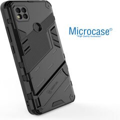 Microcase Xiaomi Redmi 10A / Redmi 9c Matrix Serisi Armor Standlı Perfect Koruma Kılıf - Siyah Al3416