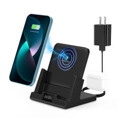 Microcase 4in1 Dijital Saatli Alarmlı Masaüstü Telefon Tutuculu Universal Kablosuz Şarj Cihazı AL4425