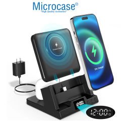 Microcase 4in1 Dijital Saatli Alarmlı Masaüstü Telefon Tutuculu Universal Kablosuz Şarj Cihazı AL4425