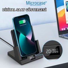 Microcase 4in1 Dijital Saatli Alarmlı Masaüstü Telefon Tutuculu Universal Kablosuz Şarj Cihazı AL4425