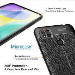 Microcase Xiaomi Redmi 10A Leather Serisi Deri Efekt Silikon Kılıf - Siyah Al3337