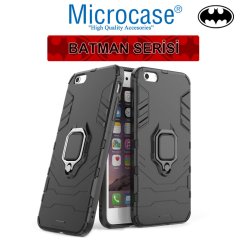 Microcase iPhone 6 Plus - iPhone 6s Plus Batman Serisi Yüzük Standlı Armor Kılıf - Siyah + Tempered Glass Cam Koruma