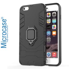 Microcase iPhone 6 Plus - iPhone 6s Plus Batman Serisi Yüzük Standlı Armor Kılıf - Siyah + Tempered Glass Cam Koruma