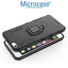Microcase iPhone 6 Plus - iPhone 6s Plus Batman Serisi Yüzük Standlı Armor Kılıf - Siyah + Tempered Glass Cam Koruma