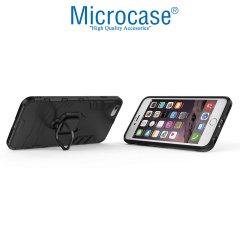 Microcase iPhone 6 Plus - iPhone 6s Plus Batman Serisi Yüzük Standlı Armor Kılıf - Siyah + Tempered Glass Cam Koruma
