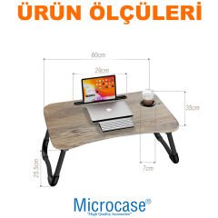 Microcase Portatif Atlantik Çam Tablet ve Bardak Tutuculu Laptop Sehpası Katlanabilir Çalışma Masası Kahvaltı Masası AL4231 Siyah