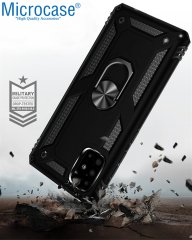 Microcase Huawei Mate 30 Anka Serisi Yüzük Standlı Armor Kılıf Siyah+Tempered Glass Cam Koruma