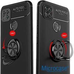 MicrocaseXiaomi Redmi 10A Focus Serisi Yüzük Standlı Silikon Kılıf - Siyah AL3363