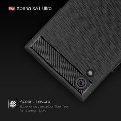 Xperia XA1 Ultra Brushed Carbon Fiber Silikon TPU Kılıf + Tempered