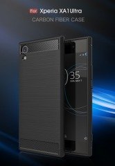 Xperia XA1 Ultra Brushed Carbon Fiber Silikon TPU Kılıf + Tempered